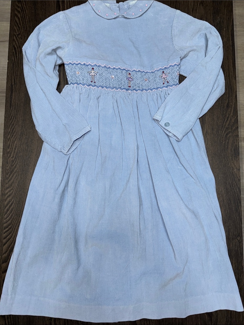 Jacadi Light Blue Smocked Long Sleeve Dress with Pink Accents